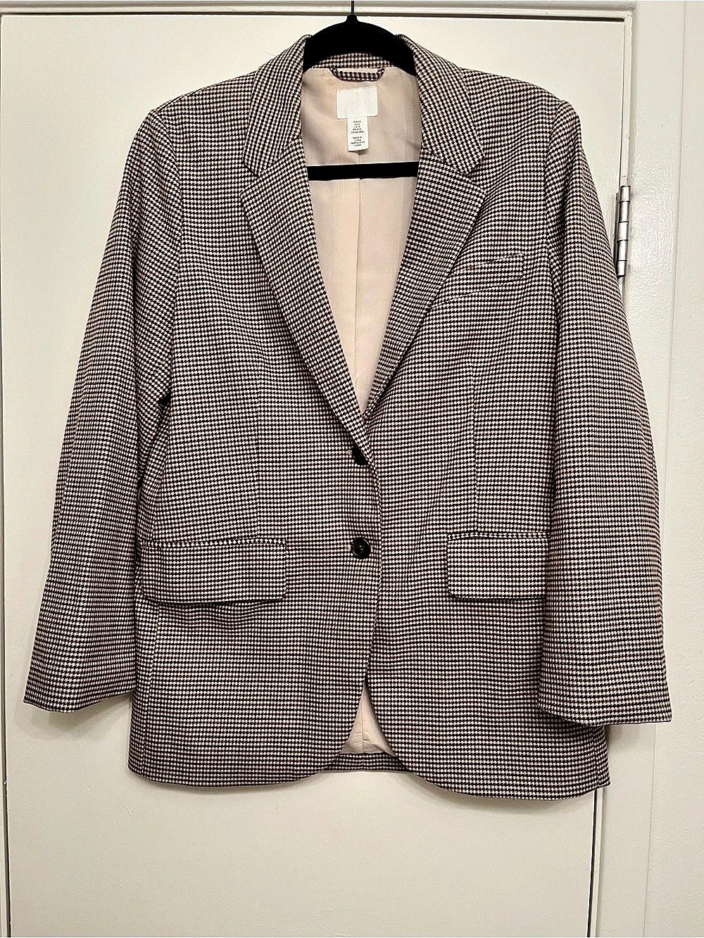 H&M Houndstooth Wool Blazer in Brown & White Medium